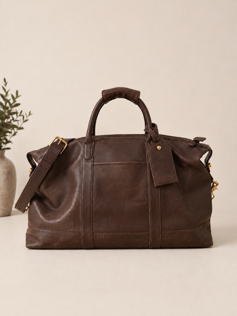 Vintage Coach Brown Leather Large Travel Weekender Duffle Bag Style 0502